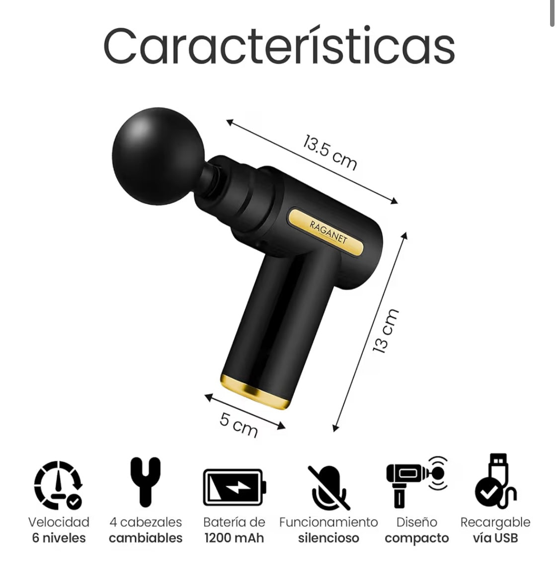 Pistola masajeadora con 4 cabezas