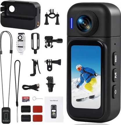 Cámara de Acción 360°con Pantalla Visible,Resistente al agua.