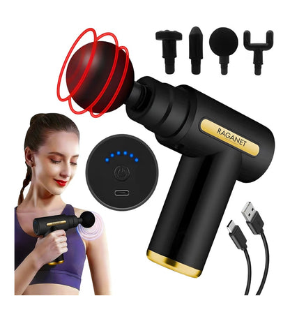 Pistola masajeadora con 4 cabezas