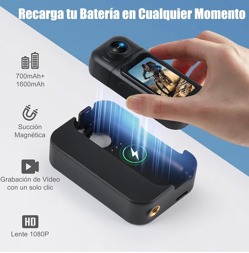 Cámara de Acción 360°con Pantalla Visible,Resistente al agua.