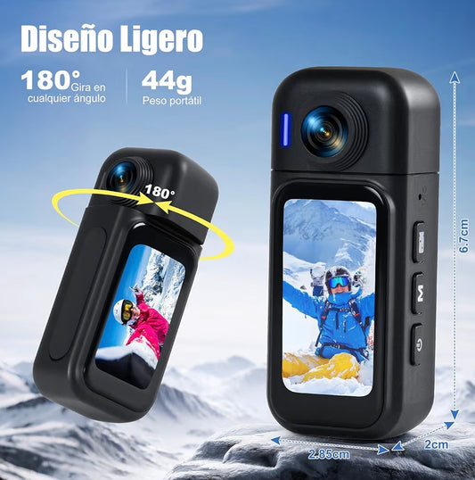 Cámara de Acción 360°con Pantalla Visible,Resistente al agua.