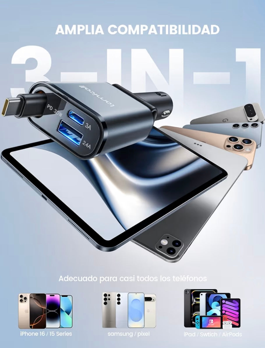 Retráctil cargador para auto