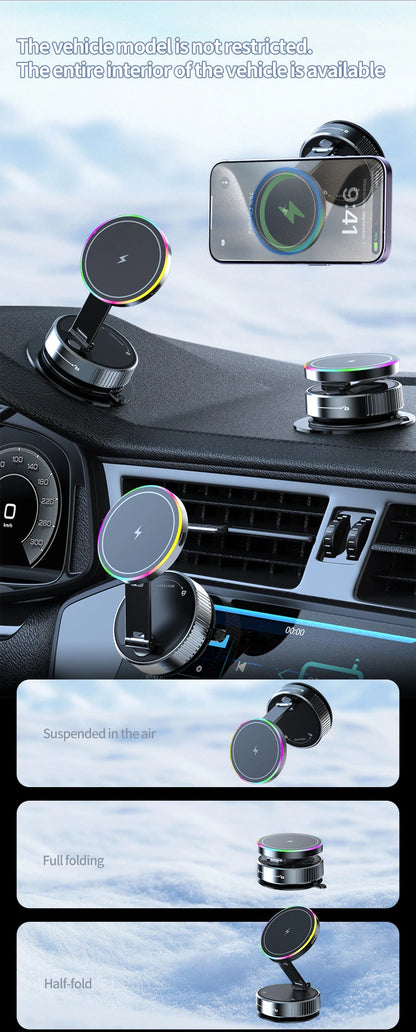 Vacuum Magnetic Wireless Charging Car Phone Holder with Cooling Fan for Live Streaming Suction Cup Mount for All Cars Accessorie