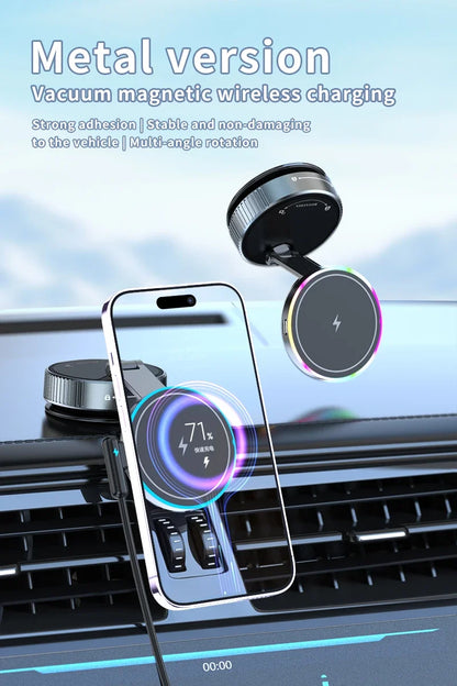Vacuum Magnetic Wireless Charging Car Phone Holder with Cooling Fan for Live Streaming Suction Cup Mount for All Cars Accessorie