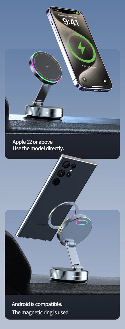 Vacuum Magnetic Wireless Charging Car Phone Holder with Cooling Fan for Live Streaming Suction Cup Mount for All Cars Accessorie