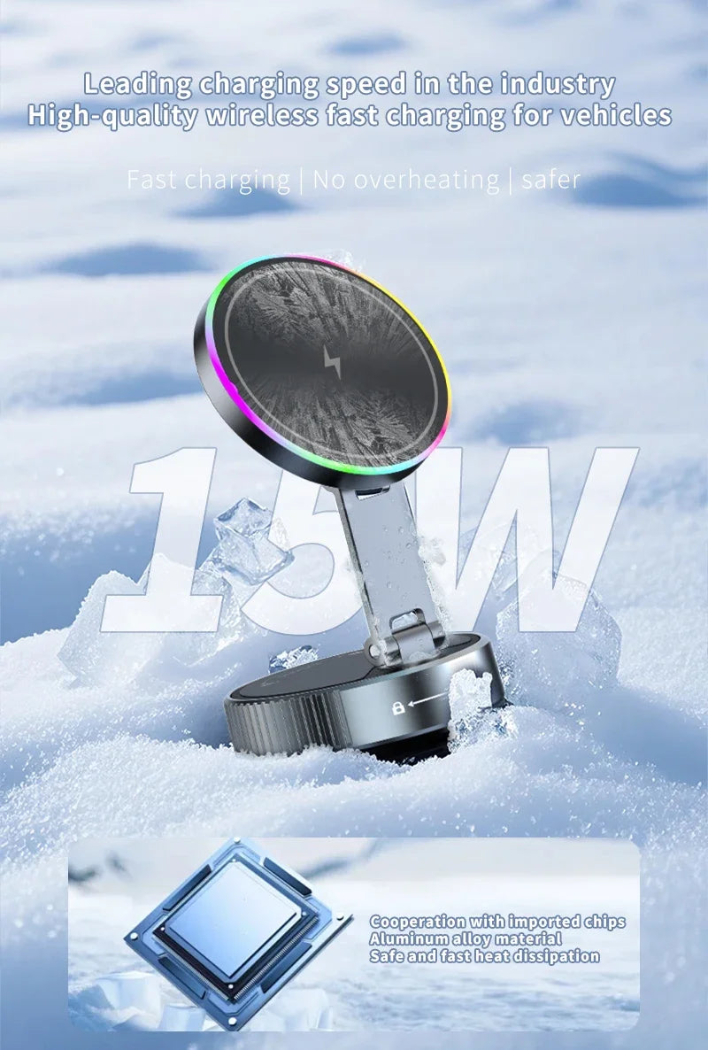 Vacuum Magnetic Wireless Charging Car Phone Holder with Cooling Fan for Live Streaming Suction Cup Mount for All Cars Accessorie