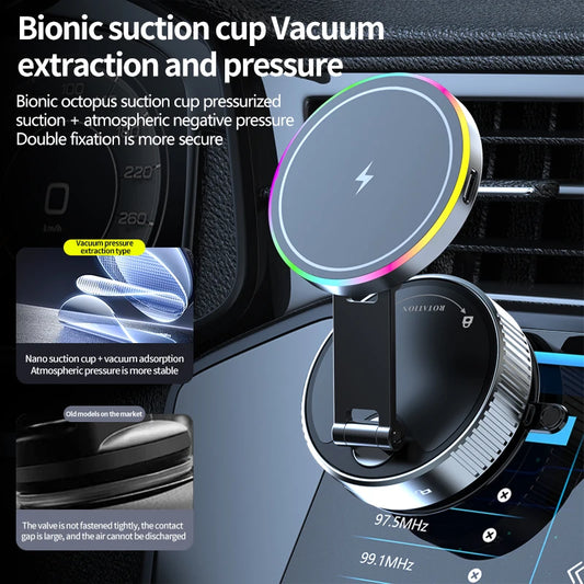 Vacuum Magnetic Wireless Charging Car Phone Holder with Cooling Fan for Live Streaming Suction Cup Mount for All Cars Accessorie