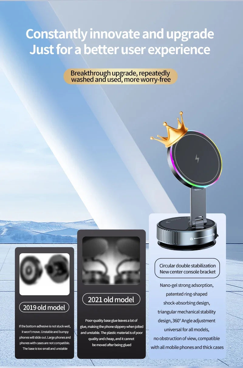 Vacuum Magnetic Wireless Charging Car Phone Holder with Cooling Fan for Live Streaming Suction Cup Mount for All Cars Accessorie