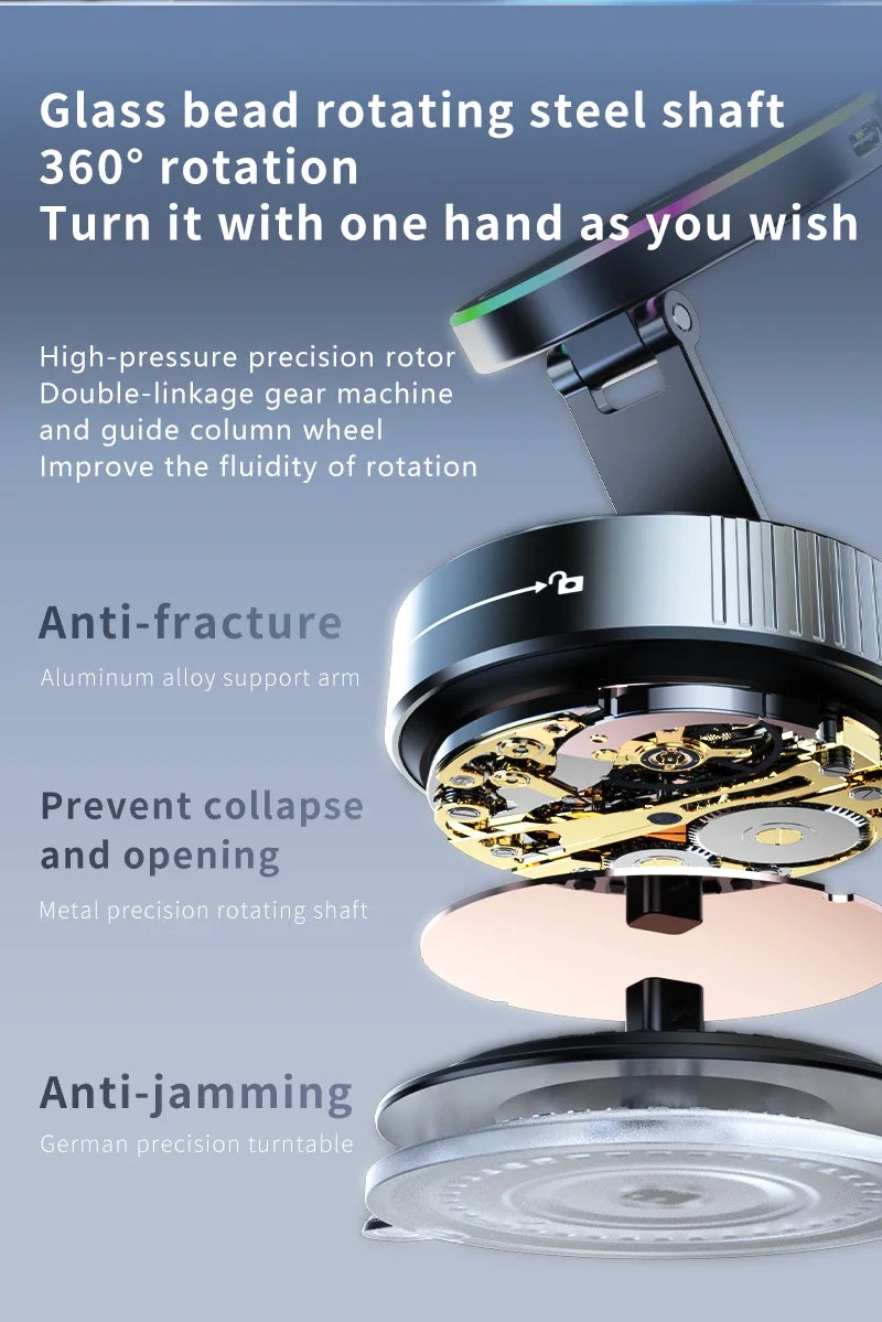 Vacuum Magnetic Wireless Charging Car Phone Holder with Cooling Fan for Live Streaming Suction Cup Mount for All Cars Accessorie