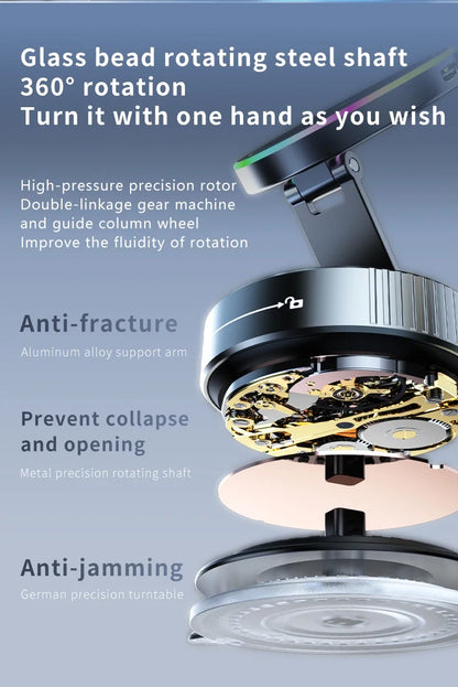 Vacuum Magnetic Wireless Charging Car Phone Holder with Cooling Fan for Live Streaming Suction Cup Mount for All Cars Accessorie