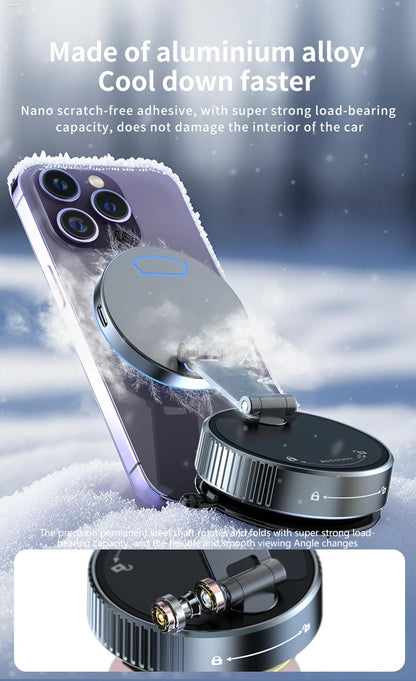 Vacuum Magnetic Wireless Charging Car Phone Holder with Cooling Fan for Live Streaming Suction Cup Mount for All Cars Accessorie