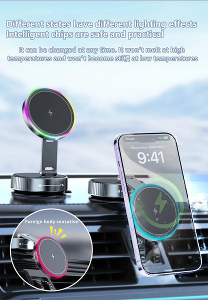 Vacuum Magnetic Wireless Charging Car Phone Holder with Cooling Fan for Live Streaming Suction Cup Mount for All Cars Accessorie