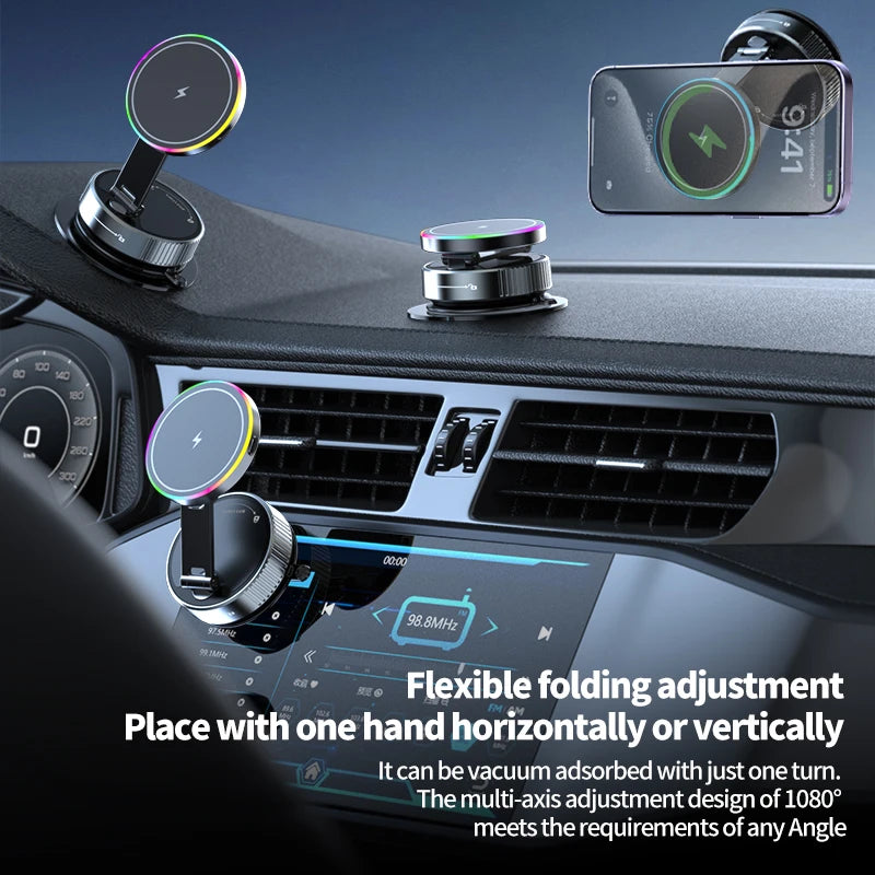 Vacuum Magnetic Wireless Charging Car Phone Holder with Cooling Fan for Live Streaming Suction Cup Mount for All Cars Accessorie