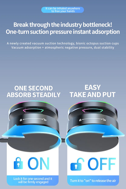 Vacuum Magnetic Wireless Charging Car Phone Holder with Cooling Fan for Live Streaming Suction Cup Mount for All Cars Accessorie