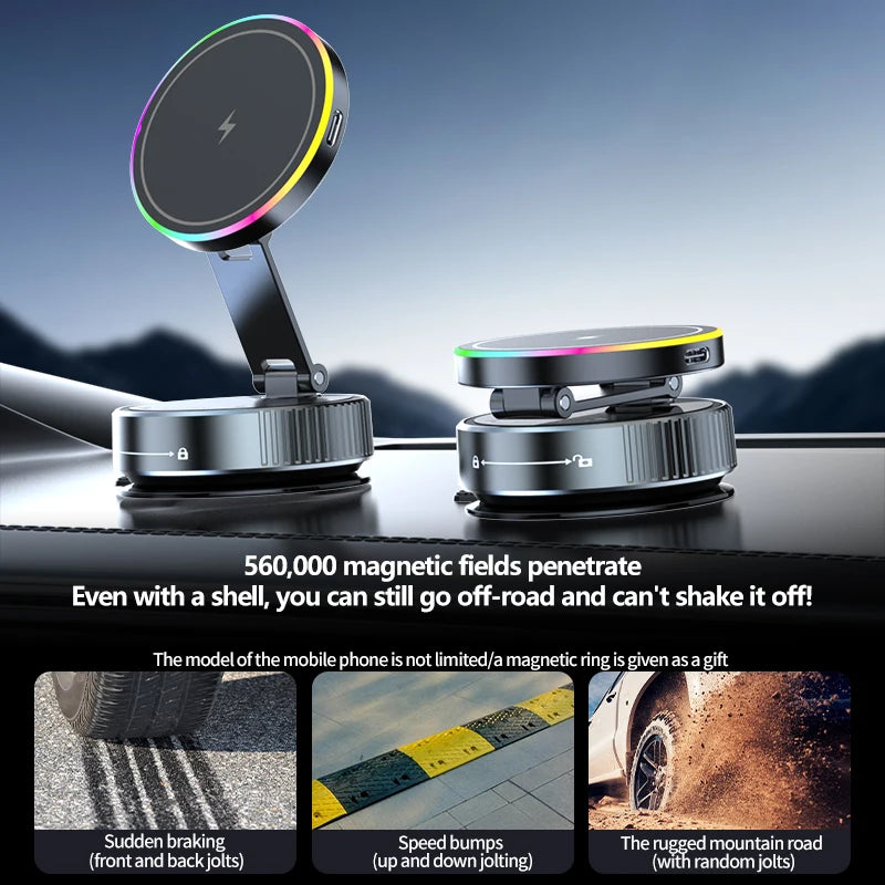 Vacuum Magnetic Wireless Charging Car Phone Holder with Cooling Fan for Live Streaming Suction Cup Mount for All Cars Accessorie